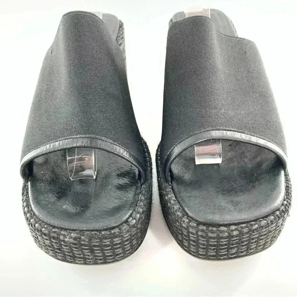 Donald J pliner sandals 7 black leather chunky platform slides vintage 90s y2k